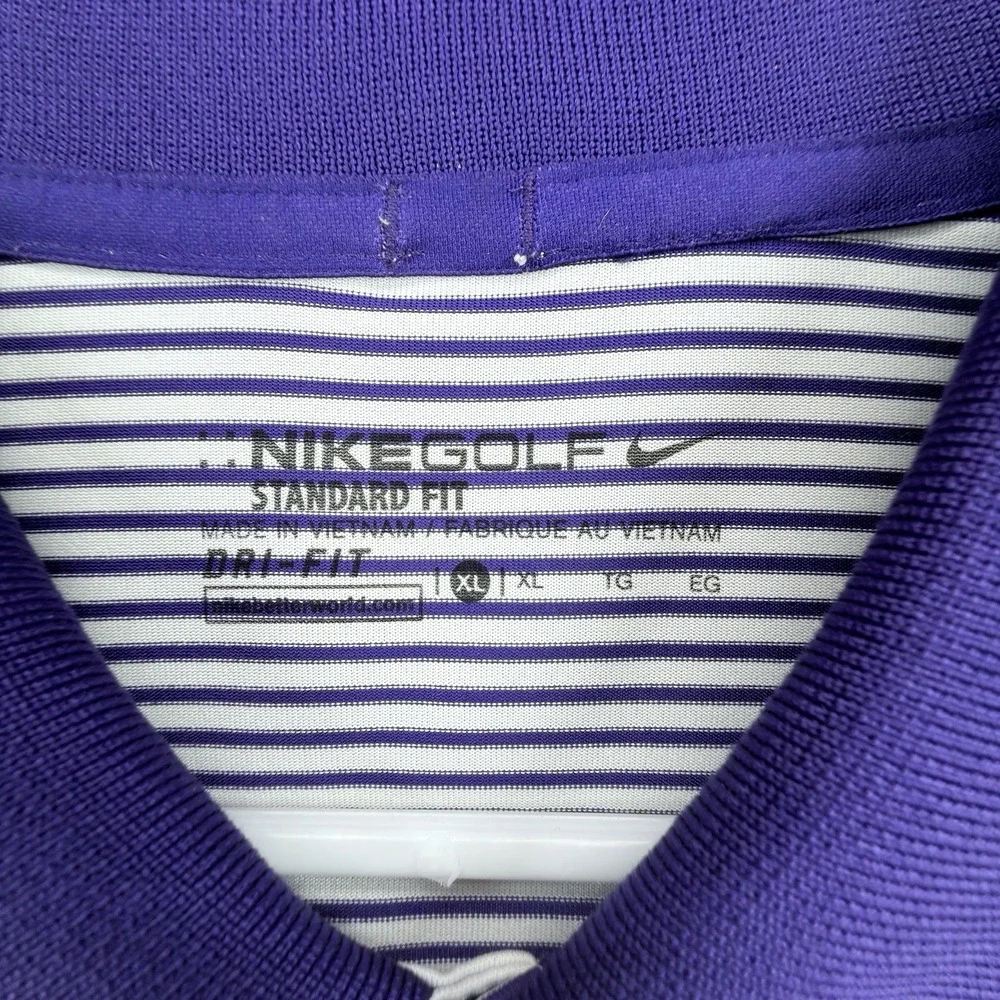 Nike Golf Dri-FIT LSU Tigers Striped Polo Shirt Men's XL Purple White NCAA - Picture 5 of 9
